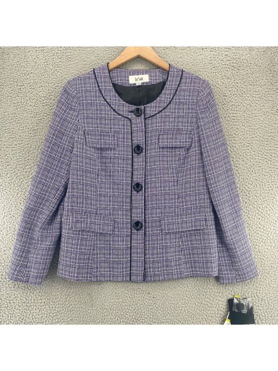Le Suit Jackets & Blazers - Le Suit Blazer Womens 14 Amalfi Coast Purple Collarless Jacket Pocket Career NWT